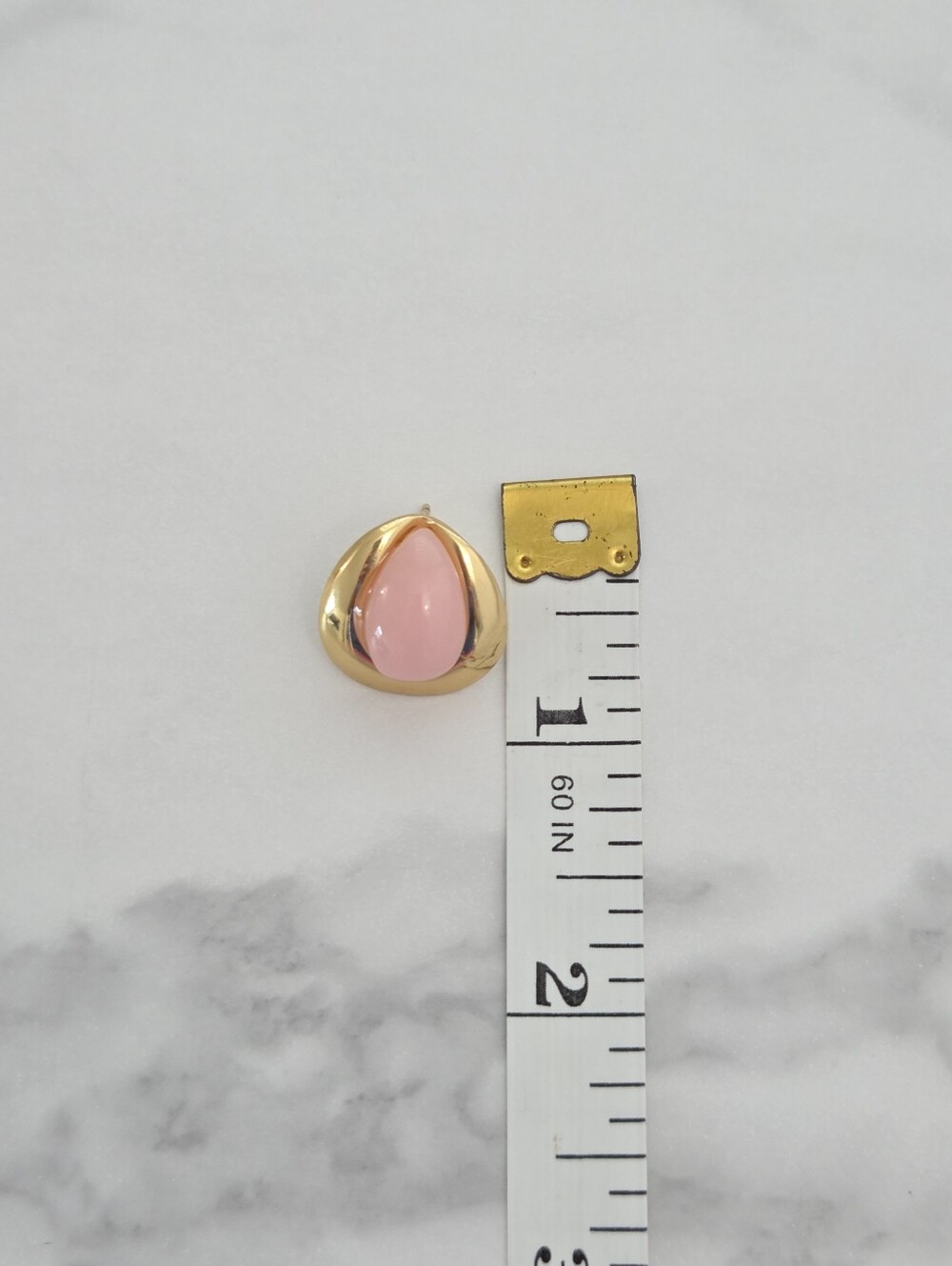 Gold Tone Pink Teardrop Statement Stud Earrings Modern Retro Jewelry - Picture 10 of 15